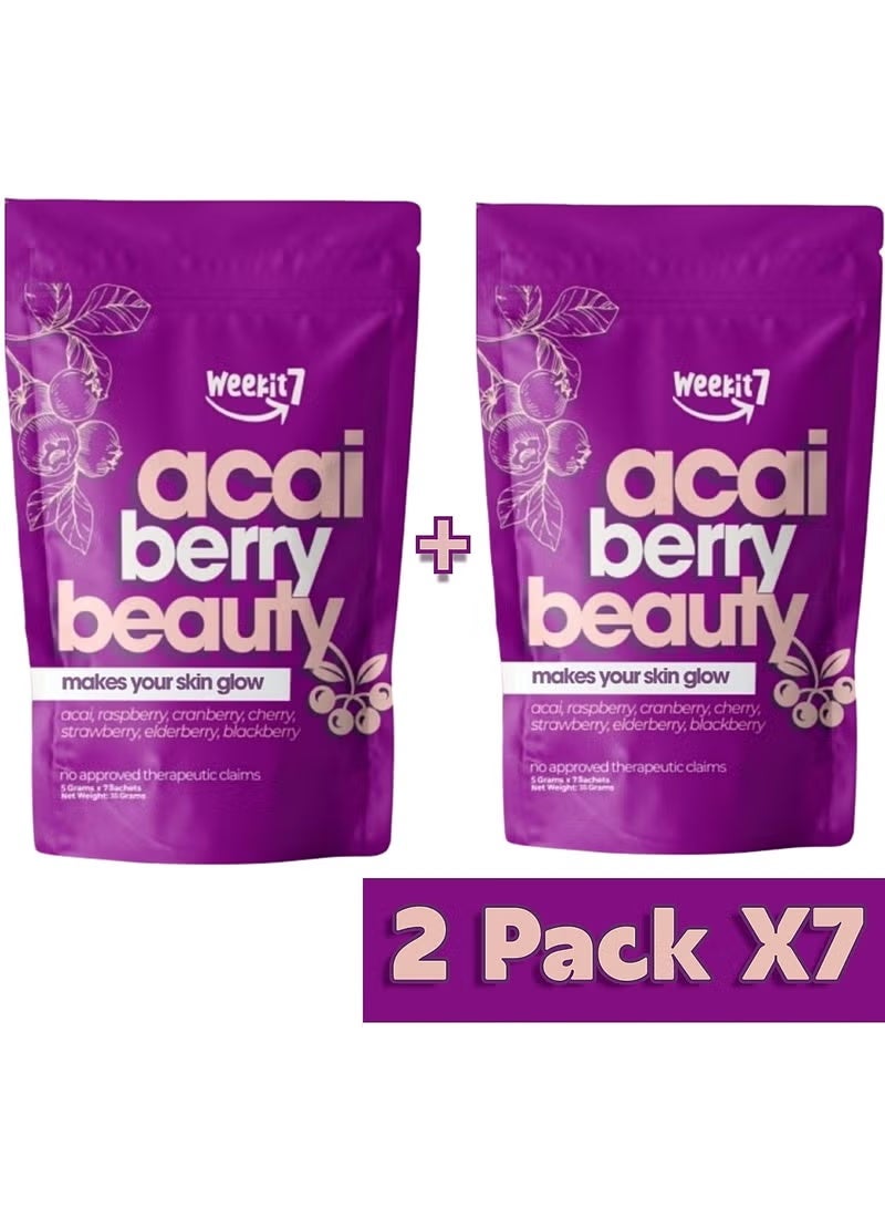 الأسبوع السابع عبوتان من بودرة الجمال من الآساي والتوت البري - بشرة مشرقة، مضادة للشيخوخة، غذاء خارق للتخلص من السموم للنساء - دعم طبيعي للتوهج، 35 جم *2 - Image 1